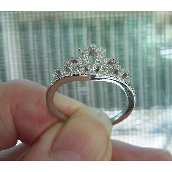 925 STERLING SILVER Princess Crown Cubic Zirconia Ring - Picture 6 of 14